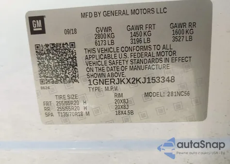 2019 Chevrolet Traverse Rs z USA, uszkodzony, nr VIN 1GNERJKX2KJ153348